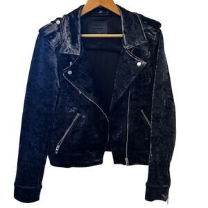 BLANKNYC Moto Jacket Women L Black Crushed Velvet Biker Zip Pocket Streetwear